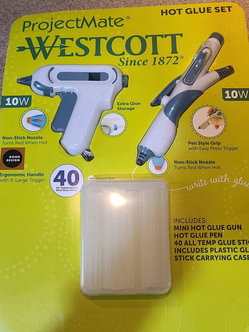 ProjectMate Hot Glue Set Of 2- White and Blue & 40 Glue Sticks Boxed NWT